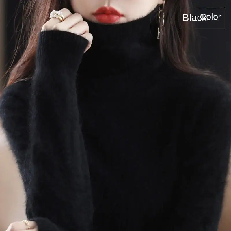 New Women’s Clothing For Autumn/Winter 2024 100% Mink Plush Turtleneck Pullover Sweater Ladies Cashmere Sweater Dbr-018