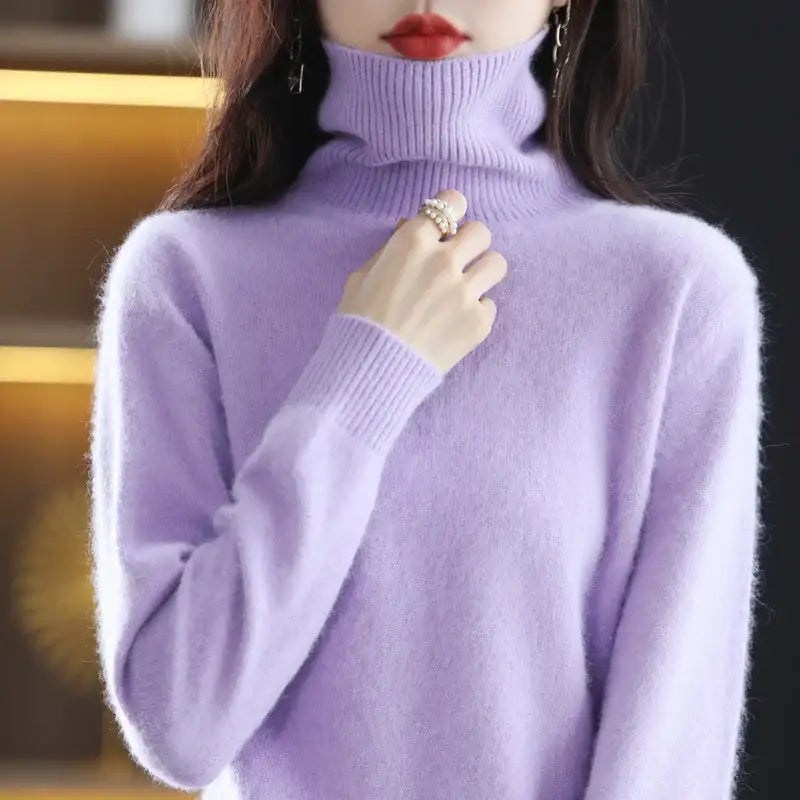 New Women’s Clothing For Autumn/Winter 2024 100% Mink Plush Turtleneck Pullover Sweater Ladies Cashmere Sweater Dbr-018