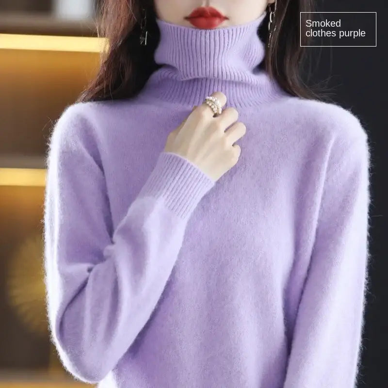 New Women’s Clothing For Autumn/Winter 2024 100% Mink Plush Turtleneck Pullover Sweater Ladies Cashmere Sweater Dbr-018