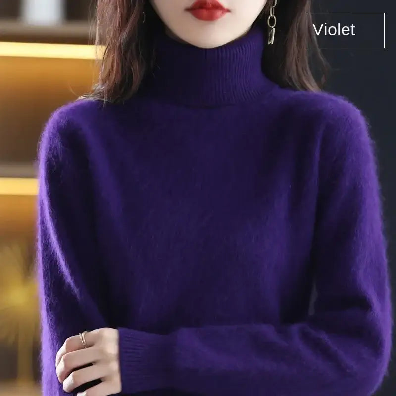 New Women’s Clothing For Autumn/Winter 2024 100% Mink Plush Turtleneck Pullover Sweater Ladies Cashmere Sweater Dbr-018