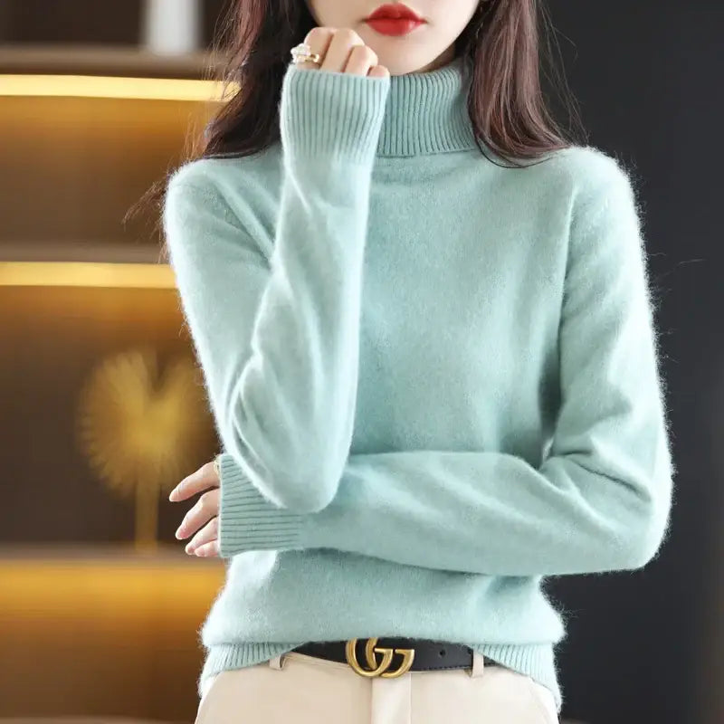 New Women’s Clothing For Autumn/Winter 2024 100% Mink Plush Turtleneck Pullover Sweater Ladies Cashmere Sweater Dbr-018