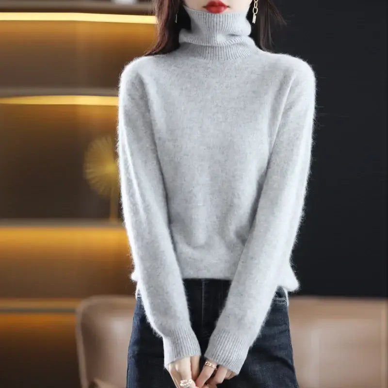 New Women’s Clothing For Autumn/Winter 2024 100% Mink Plush Turtleneck Pullover Sweater Ladies Cashmere Sweater Dbr-018