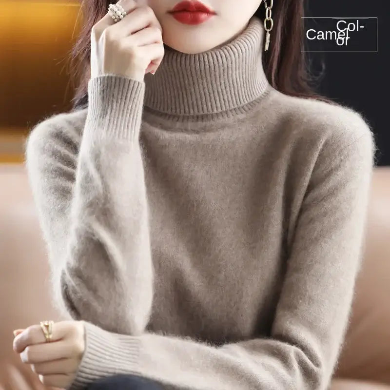 New Women’s Clothing For Autumn/Winter 2024 100% Mink Plush Turtleneck Pullover Sweater Ladies Cashmere Sweater Dbr-018
