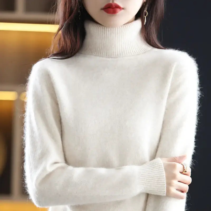 New Women’s Clothing For Autumn/Winter 2024 100% Mink Plush Turtleneck Pullover Sweater Ladies Cashmere Sweater Dbr-018