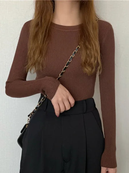 New Women’s Sweater – Autumn Winter Long Sleeve Pullover O-neck Knitted Jumper - One Size / Coffee
