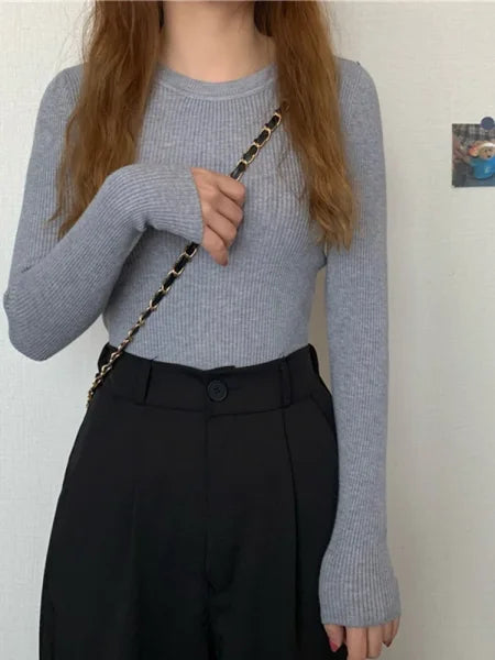 New Women’s Sweater – Autumn Winter Long Sleeve Pullover O-neck Knitted Jumper - One Size / GRAY