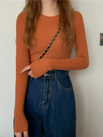 New Women’s Sweater – Autumn Winter Long Sleeve Pullover O-neck Knitted Jumper - One Size / Caramel