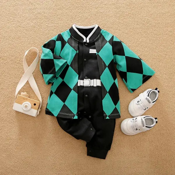 Newborn Baby Anime Cape Bodysuit – Long Sleeve Cotton Romper for Boys & Girls - green / 3-6M 66CM