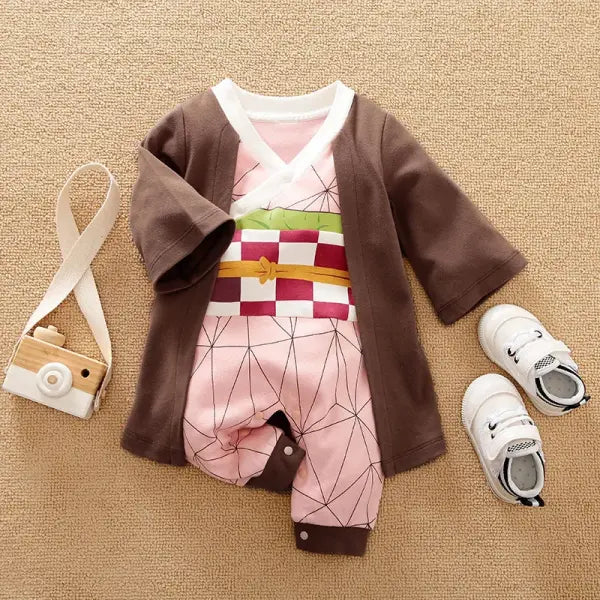 Newborn Baby Anime Cape Bodysuit – Long Sleeve Cotton Romper for Boys & Girls - Brown / 0-3M 59CM