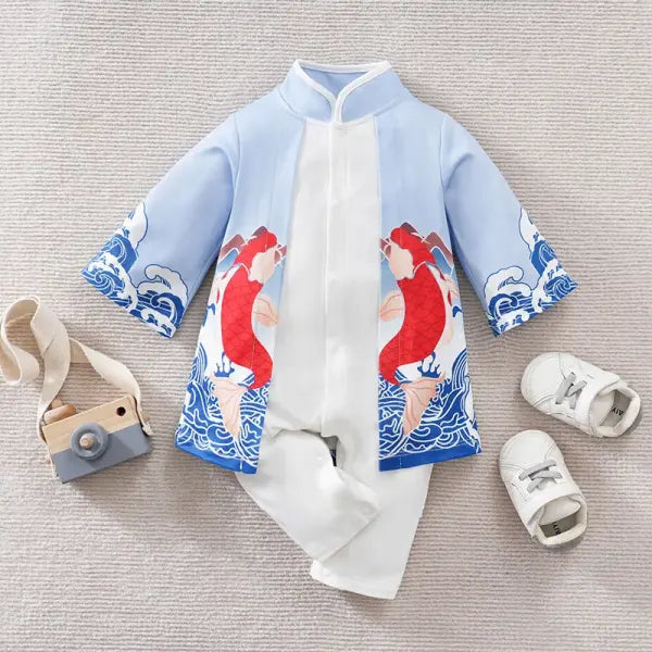 Newborn Baby Anime Cape Bodysuit – Long Sleeve Cotton Romper for Boys & Girls - SKY BLUE / 9-12M 80CM