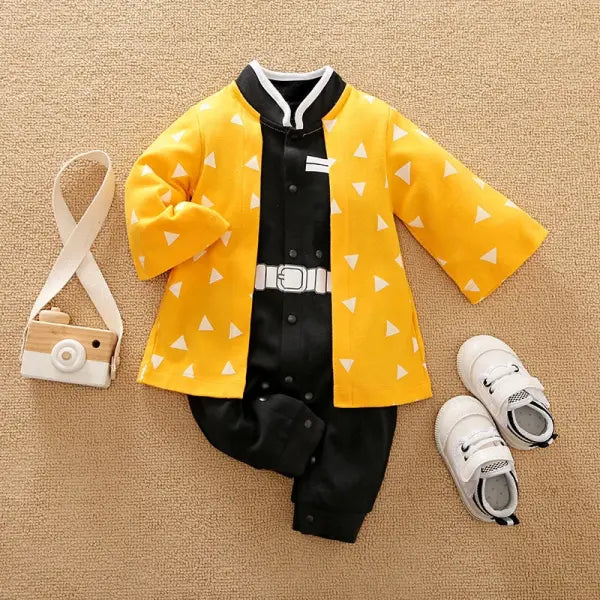 Newborn Baby Anime Cape Bodysuit – Long Sleeve Cotton Romper for Boys & Girls - Gold / 0-3M 59CM