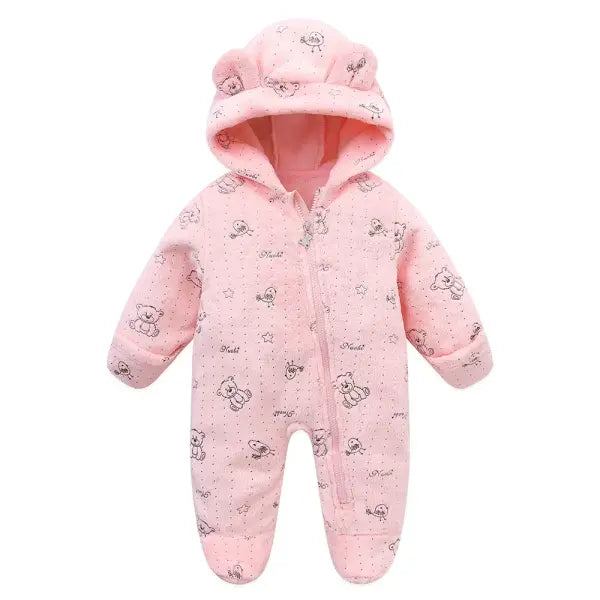 Newborn Flannel Romper – Soft Warm Autumn/Winter Cartoon Jumpsuit for Baby Boys & Girls (0–19M) - 21Pink / 6M