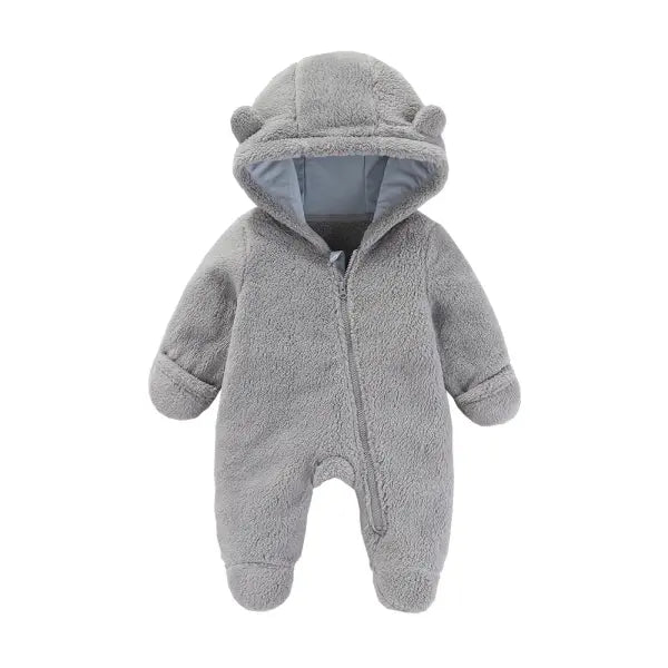 Newborn Flannel Romper – Soft Warm Autumn/Winter Cartoon Jumpsuit for Baby Boys & Girls (0–19M) - Gray / 0-3M