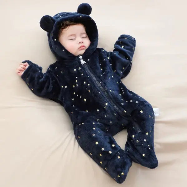 Newborn Flannel Romper – Soft Warm Autumn/Winter Cartoon Jumpsuit for Baby Boys & Girls (0–19M)
