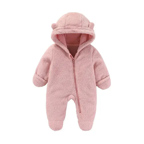 Newborn Flannel Romper – Soft Warm Autumn/Winter Cartoon Jumpsuit for Baby Boys & Girls (0–19M) - Pink / 6M