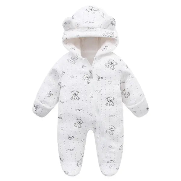 Newborn Flannel Romper – Soft Warm Autumn/Winter Cartoon Jumpsuit for Baby Boys & Girls (0–19M) - 21White / 0-3M