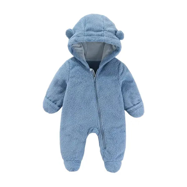 Newborn Flannel Romper – Soft Warm Autumn/Winter Cartoon Jumpsuit for Baby Boys & Girls (0–19M) - Skyblue / 0-3M