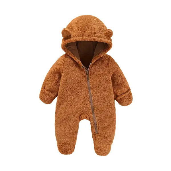 Newborn Flannel Romper – Soft Warm Autumn/Winter Cartoon Jumpsuit for Baby Boys & Girls (0–19M) - Brown / 6M