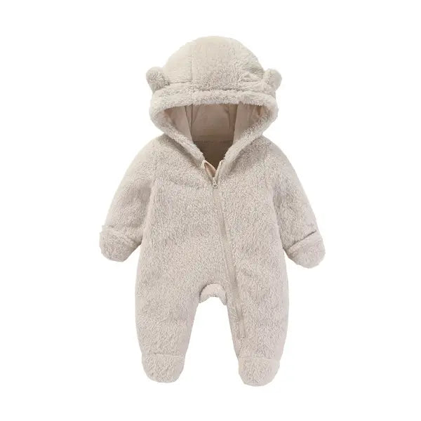 Newborn Flannel Romper – Soft Warm Autumn/Winter Cartoon Jumpsuit for Baby Boys & Girls (0–19M) - Beige / 9M