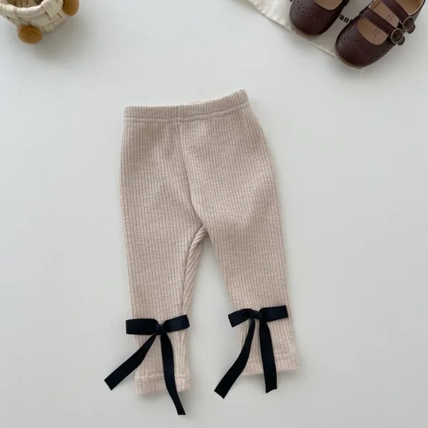 Newborn Baby Girl Bow Leggings – Slim Cotton Pants for Spring & Autumn (0–2 Years) - Beige / 66 (0 to 3M) / CHINA