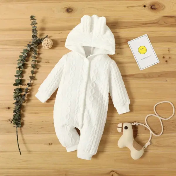 Newborn Baby Hooded Romper – Cute Ears Solid Long Sleeve Bodysuit (0–18 Months) Autumn & Winter Outfit - 22109809-1