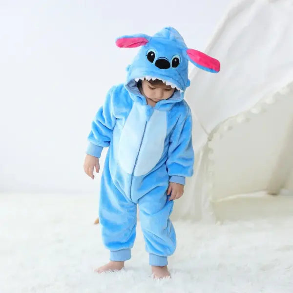 Baby Stitch Costume Romper – Long Sleeve Cartoon Animal Jumpsuit Pajamas for Newborn Boys & Girls - Romper Blue Stitch