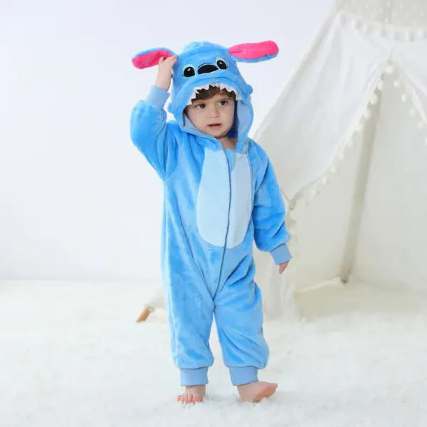 Baby Stitch Costume Romper – Long Sleeve Cartoon Animal Jumpsuit Pajamas for Newborn Boys & Girls