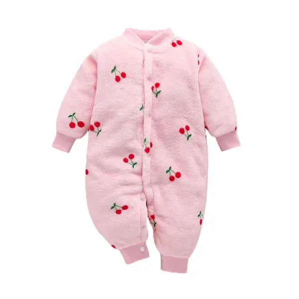 Soft Flannel Baby Romper – Warm Spring/Winter Jumpsuit Jacket for Newborn Boys & Girls (0–18M) - Cherry / 6M