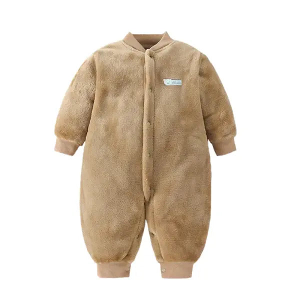 Soft Flannel Baby Romper – Warm Spring/Winter Jumpsuit Jacket for Newborn Boys & Girls (0–18M) - Brown / 9M