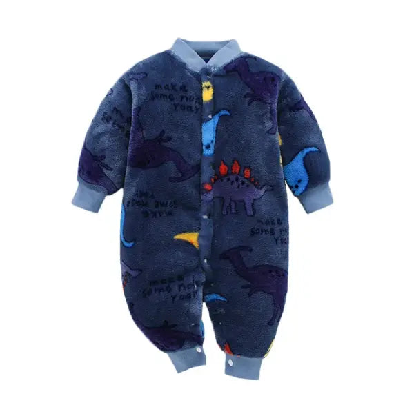 Soft Flannel Baby Romper – Warm Spring/Winter Jumpsuit Jacket for Newborn Boys & Girls (0–18M) - Dinosaur / 6M