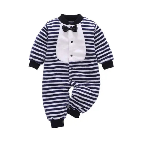 Soft Flannel Baby Romper – Warm Spring/Winter Jumpsuit Jacket for Newborn Boys & Girls (0–18M) - Stripe / 6M