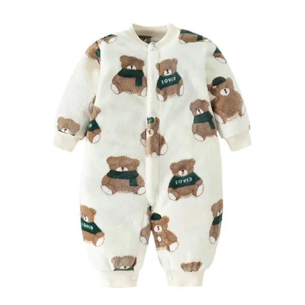 Soft Flannel Baby Romper – Warm Spring/Winter Jumpsuit Jacket for Newborn Boys & Girls (0–18M) - Bear / 6M