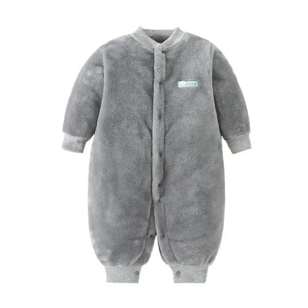 Soft Flannel Baby Romper – Warm Spring/Winter Jumpsuit Jacket for Newborn Boys & Girls (0–18M) - Gray / 6M