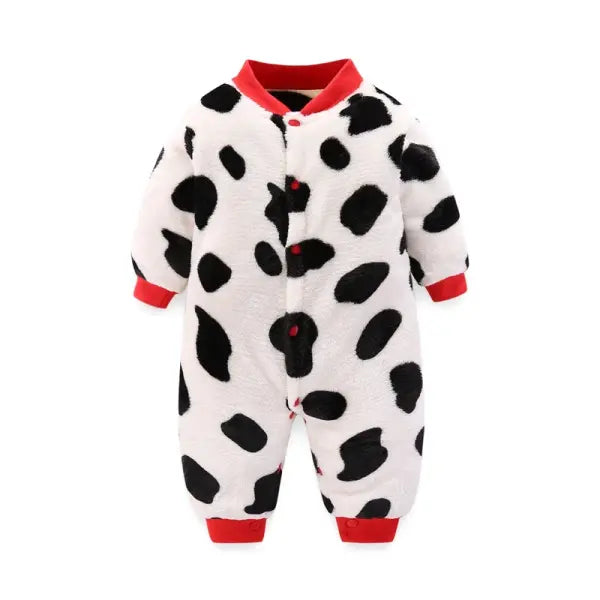 Soft Flannel Baby Romper – Warm Spring/Winter Jumpsuit Jacket for Newborn Boys & Girls (0–18M) - cow / 9M