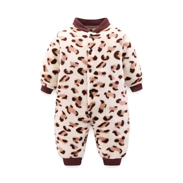 Soft Flannel Baby Romper – Warm Spring/Winter Jumpsuit Jacket for Newborn Boys & Girls (0–18M) - Leopard / 6M