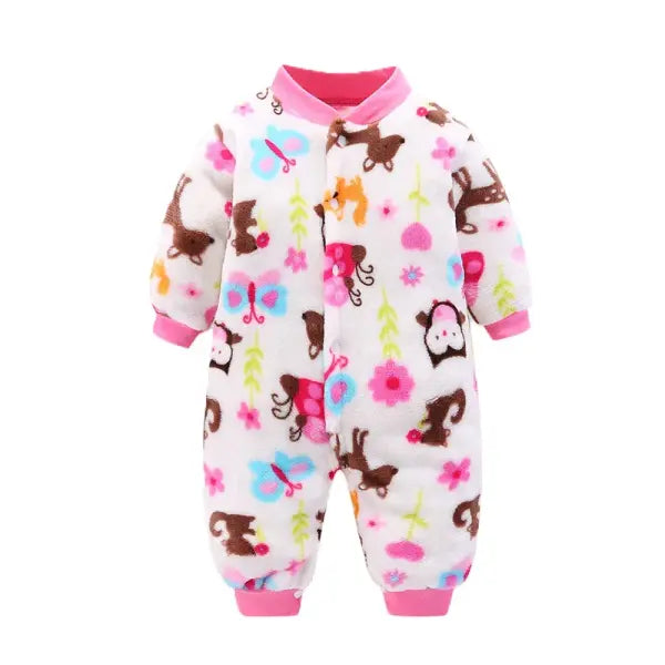 Soft Flannel Baby Romper – Warm Spring/Winter Jumpsuit Jacket for Newborn Boys & Girls (0–18M) - Zoo / 6M