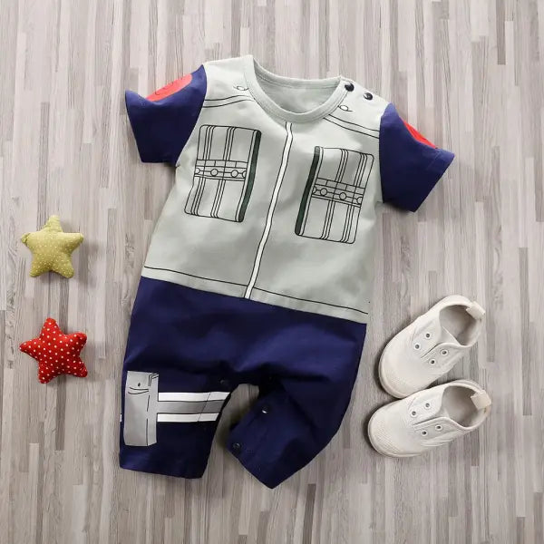 Cute Anime Baby Romper – Soft Cotton Short Sleeve Jumpsuit for Newborn Boys & Girls (0–18M) - GRAY / 6-9M