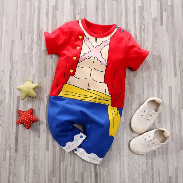 Cute Anime Baby Romper – Soft Cotton Short Sleeve Jumpsuit for Newborn Boys & Girls (0–18M) - Red / 0-3M