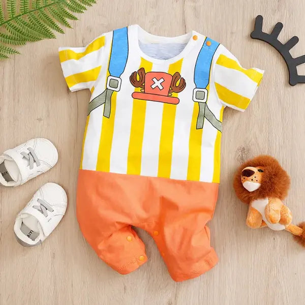 Cute Anime Baby Romper – Soft Cotton Short Sleeve Jumpsuit for Newborn Boys & Girls (0–18M) - Orange / 0-3M