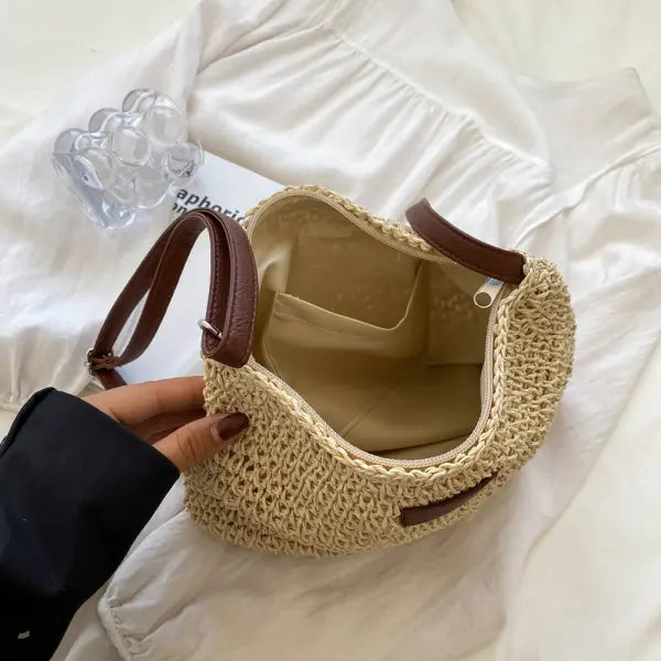 Niche Design Vacation Straw Tote Bag Handcrafted Summer Accessory - None