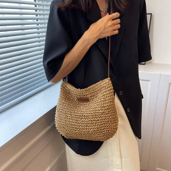 Niche Design Vacation Straw Tote Bag Handcrafted Summer Accessory - None