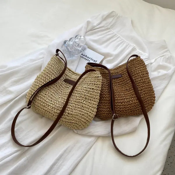 Niche Design Vacation Straw Tote Bag Handcrafted Summer Accessory - None