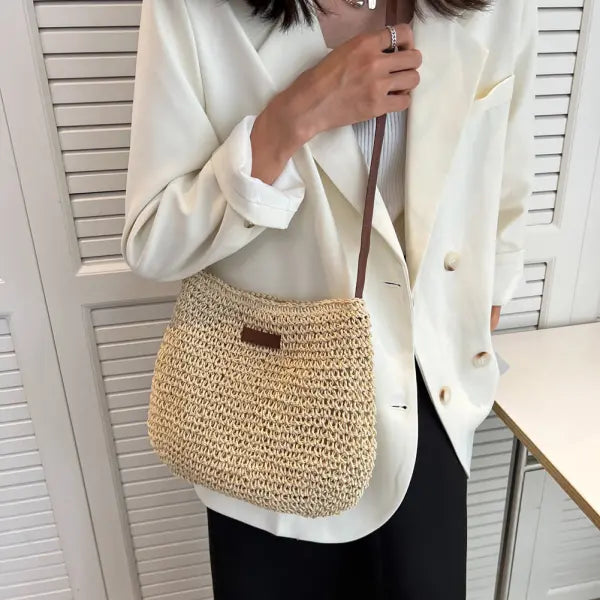 Niche Design Vacation Straw Tote Bag Handcrafted Summer Accessory - None