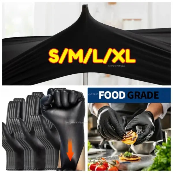 Nitrile Gloves PVC Housework XL Black Latex Free Protective Gear