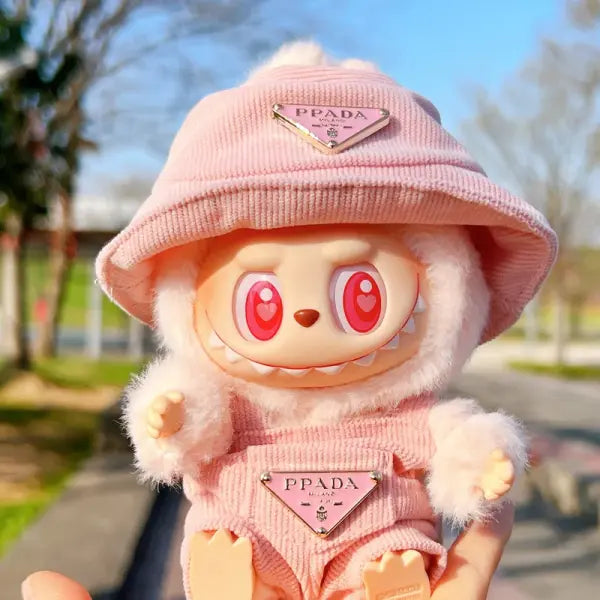Labubu Doll Clothes Set – 17cm Outfit with Hat & Shoes DIY Accessories for Party Games & Gifts - pink 2pc deng xin