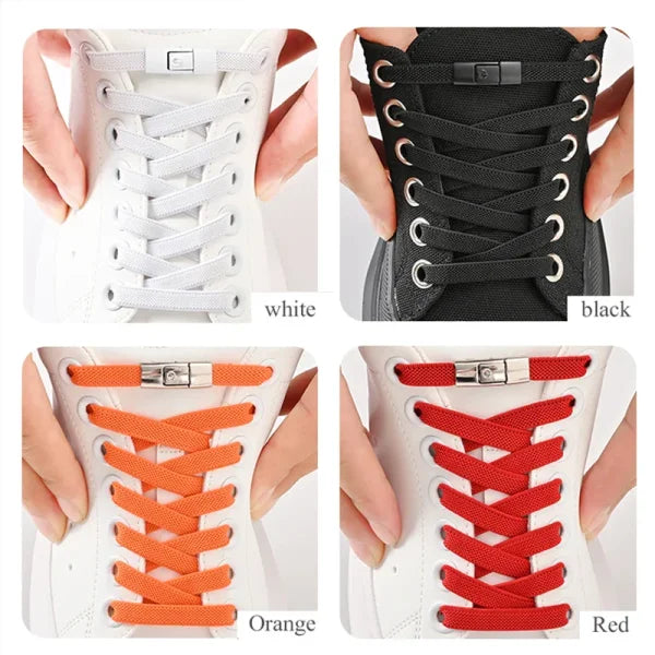 No Tie Elastic Shoe Laces – 8mm Flat Press Lock Shoelaces