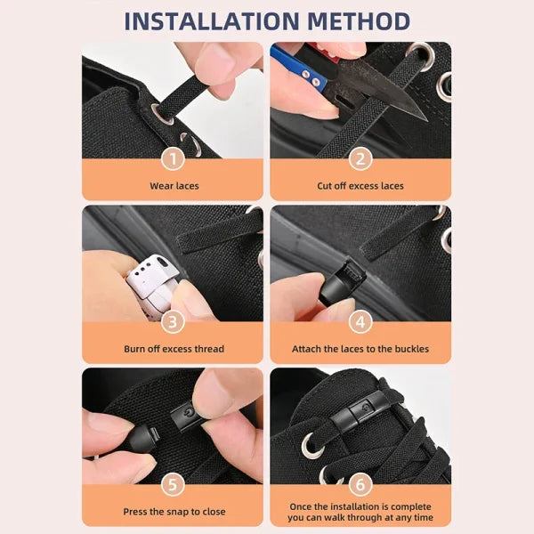 No Tie Elastic Shoe Laces – 8mm Flat Press Lock Shoelaces