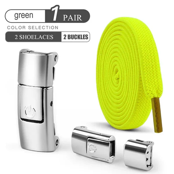 No Tie Elastic Shoe Laces – 8mm Flat Press Lock Shoelaces - Green / 100cm