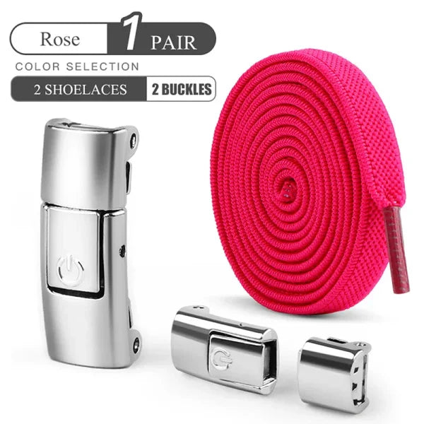 No Tie Elastic Shoe Laces – 8mm Flat Press Lock Shoelaces - Rose / 100cm