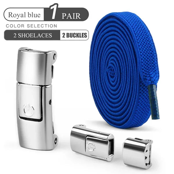 No Tie Elastic Shoe Laces – 8mm Flat Press Lock Shoelaces - Roylal Blue / 100cm